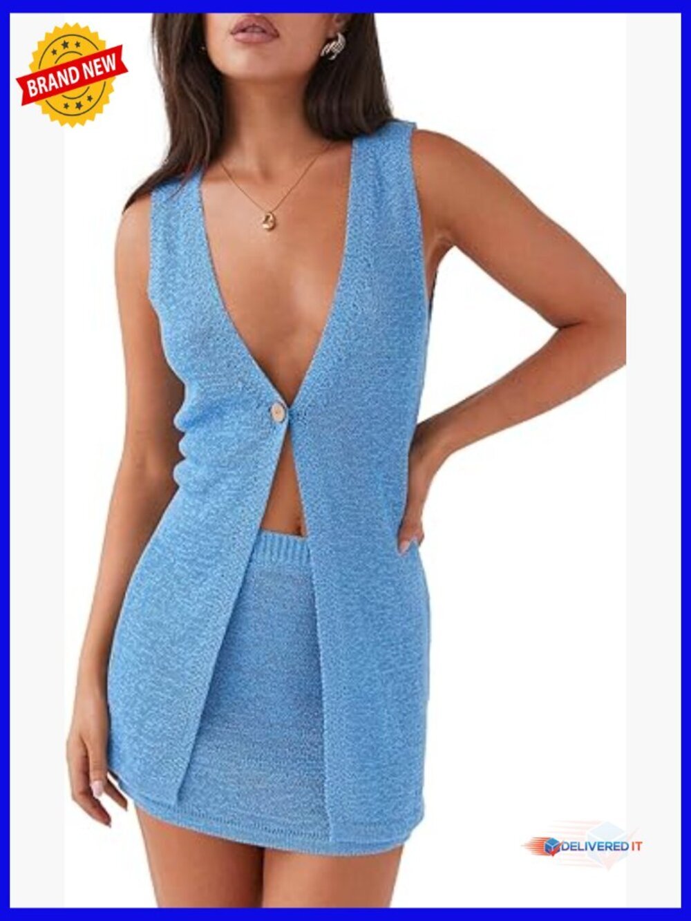 Women's 2 Piece Skirt Set Sleeveless V Neck Long Vest Top Mini Skirt Summer